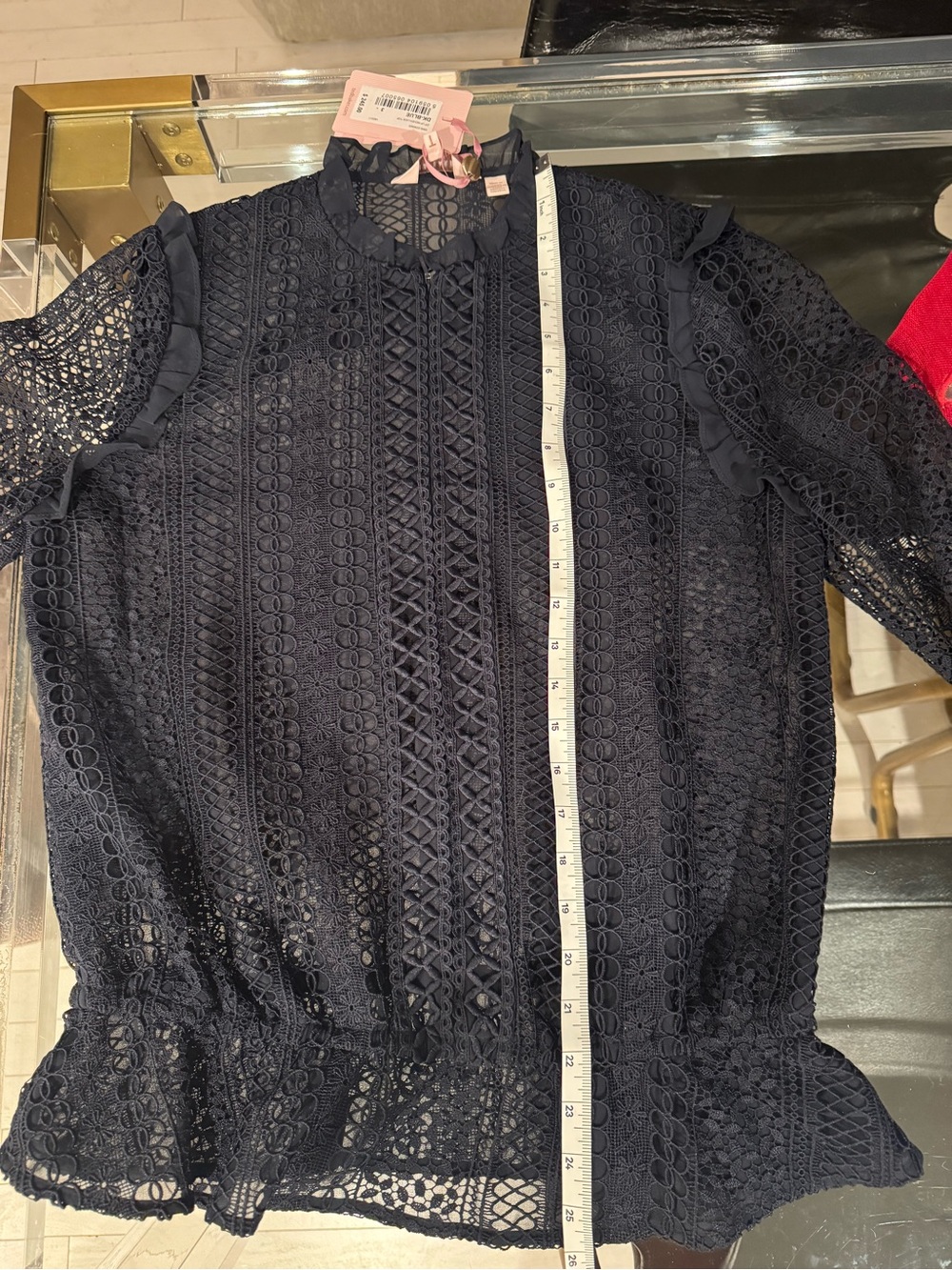 TED BAKER Women's Navy Lace Long-Sleeve Blouse - Picture 7 of 8